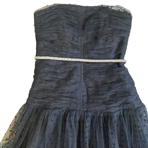Self Portrait Strapless Black Polka Dot Tulle Midi Cocktail Dress Size 6 - Picture 4 of 10